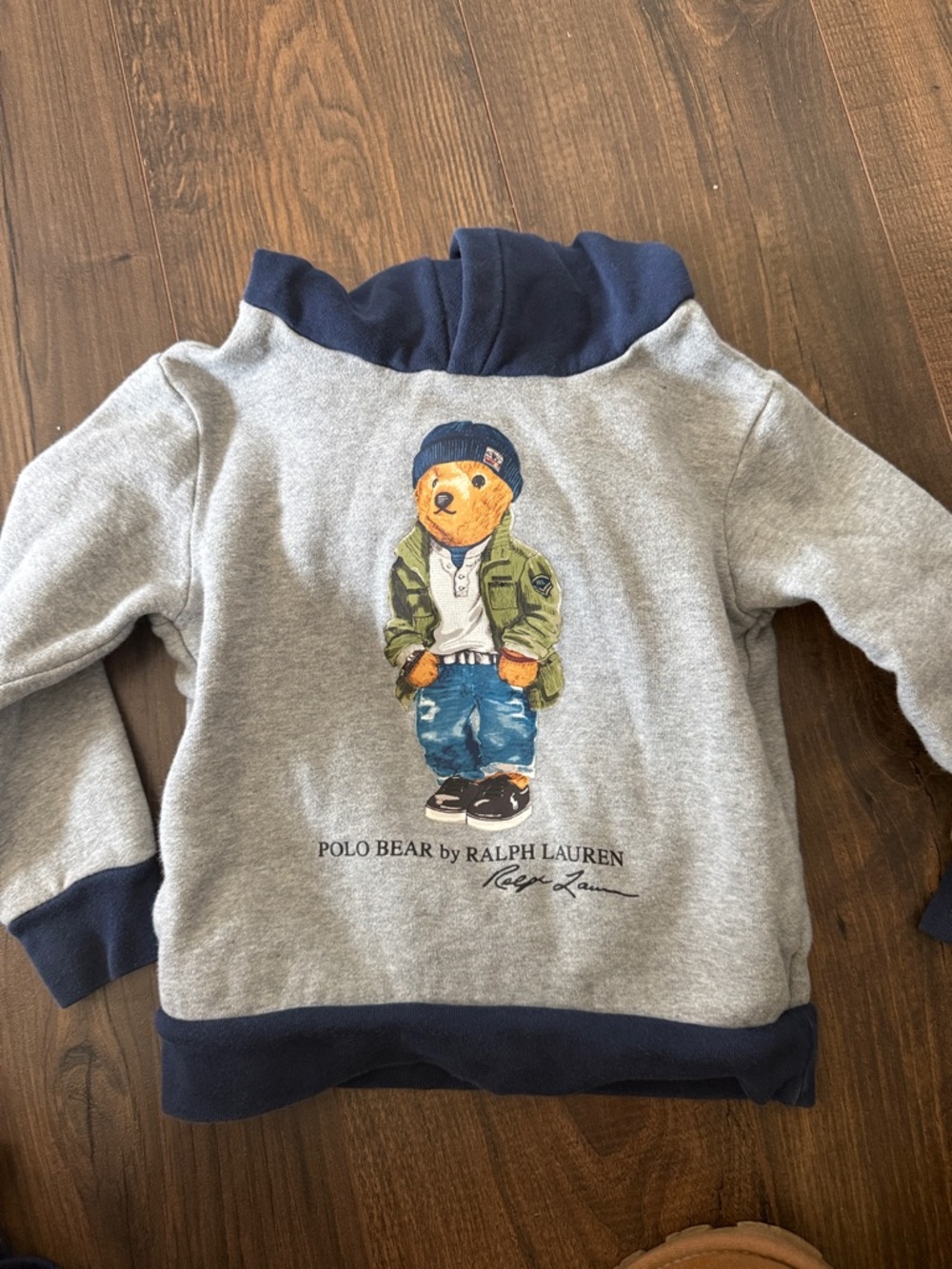 Ralph Lauren Kids Grey Sweatshirt with Navy Trim and Polo Bear- size 5